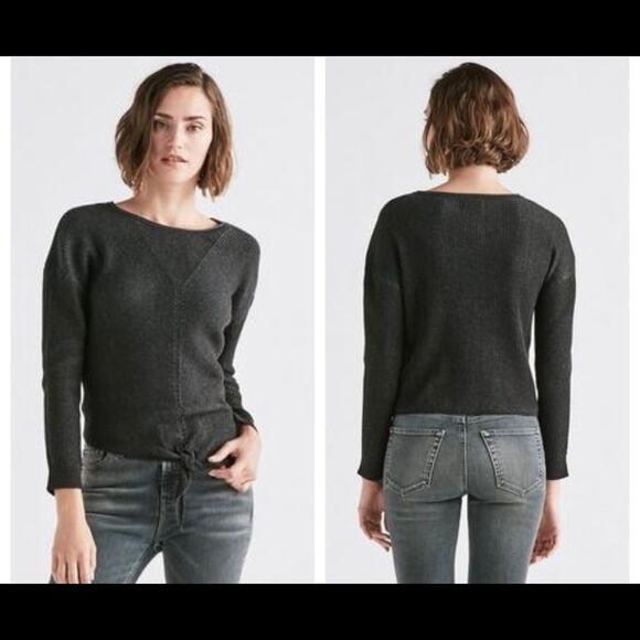Lucky Brand Sweaters - Lucky Brand Ribbed Front Knot Tie Sweater. Dark gray. Size medium.